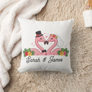 Personalisiertes Flamingo-Hochzeitspaar-Tropisches Kissen