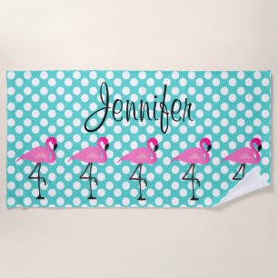 Personalisiertes Flamingo-und Polka-Punkt-Badetuch Strandtuch