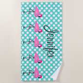 Personalisiertes Flamingo-und Polka-Punkt-Badetuch Strandtuch (Vorderseite)