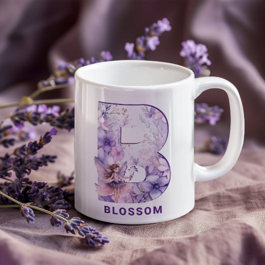 Personalisiertes Flieder-Fee-Monogramm B Kaffeetasse