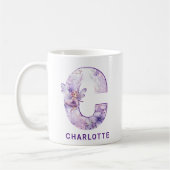 Personalisiertes Flieder-Fee-Monogramm C Kaffeetasse (Links)