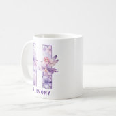 Personalisiertes Flieder-Fee-Monogramm H Kaffeetasse (Vorderseite Links)