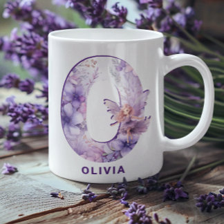 Personalisiertes Flieder-Fee-Monogramm O Kaffeetasse