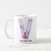 Personalisiertes Flieder-Fee-Monogramm V Kaffeetasse (Links)