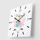 Personalisiertes Floral Lächeln Einhorn Quadratische Wanduhr (Winkel)