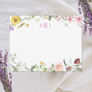 Personalisiertes Floral Monogramm-Stadium Mitteilungskarte