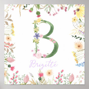 Personalisiertes florales Alphabet Initial-Kinderz Poster
