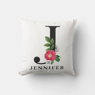 Personalisiertes florales Alphabet J Monogramm Kissen