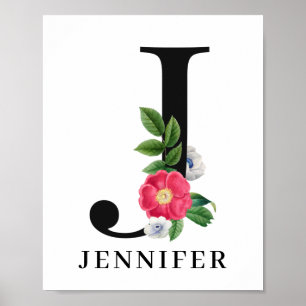 Personalisiertes florales Alphabet J Monogramm Poster