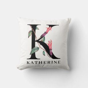 Personalisiertes florales Alphabet K-Monogramm Kissen