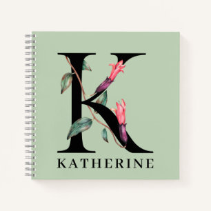 Personalisiertes florales Alphabet K Monogramm Notizblock