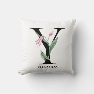 Personalisiertes florales Alphabet Y Monogramm Kissen