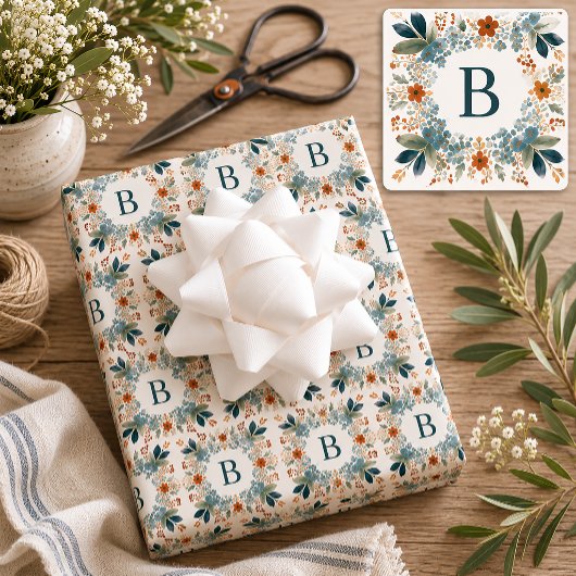 Personalisiertes florales Anfangsmonogramm Geschenkpapier Set