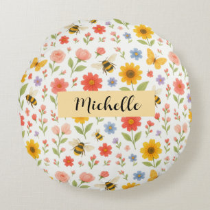 Personalisiertes florales Bienen-Rundkissen Rundes Kissen