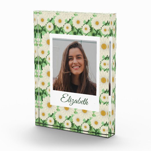 Personalisiertes florales Daisy-Muster Fotoblock (Rechts)