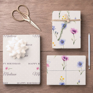 Personalisiertes florales Geburtstagsverpackungspa Geschenkpapier Set
