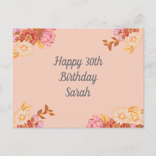 Personalisiertes florales Happy Birthday Postkarte (Vorderseite)