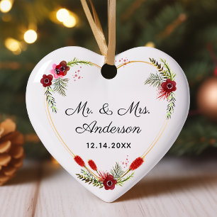Personalisiertes florales Herzfoto Herr und Frau H Keramik Ornament
