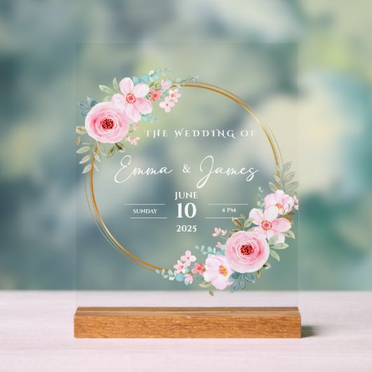 Personalisiertes florales Hochzeitssymbol Acrylschild (Neutral)