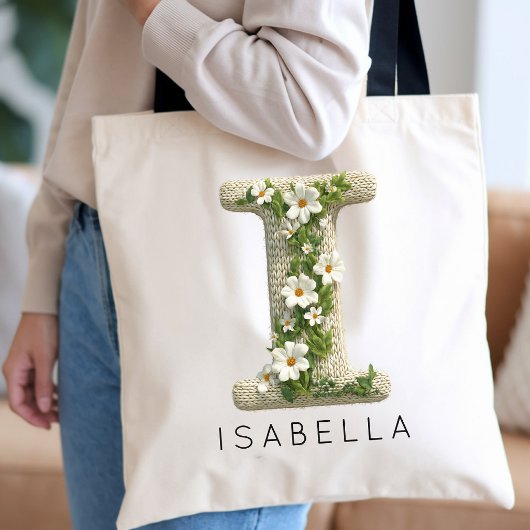 Personalisiertes florales Initial-Monogramm Mutter Tragetasche
