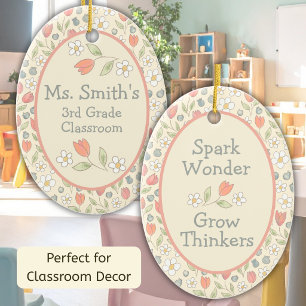 Personalisiertes Florales Lehrer-Ornament für den  Keramik Ornament