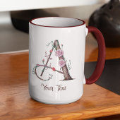 Personalisiertes florales Monogramm A mit Rose und Tasse