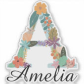 Personalisiertes florales Monogramm, benutzerdefin Aufkleber (Vorderseite)
