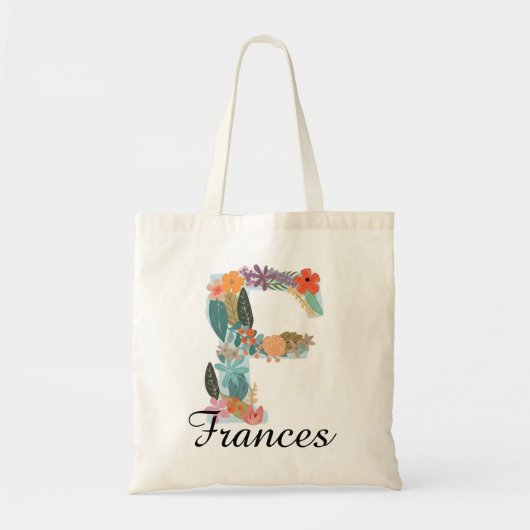 Personalisiertes florales Monogramm, benutzerdefin Tragetasche (Vorne)