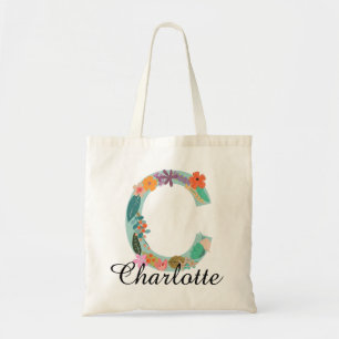 Personalisiertes florales Monogramm, benutzerdefin Tragetasche