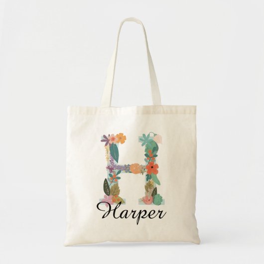 Personalisiertes florales Monogramm, benutzerdefin Tragetasche (Vorne)