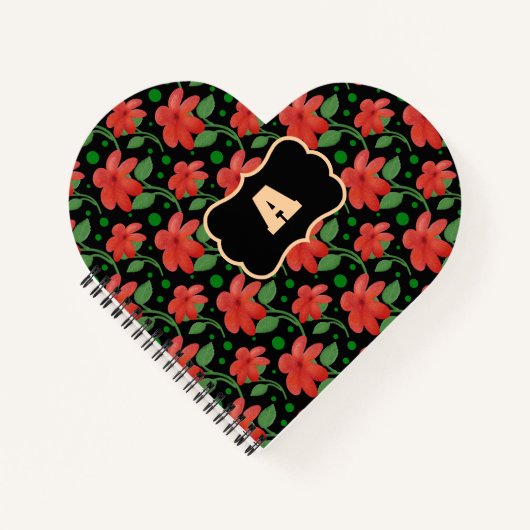 Personalisiertes florales Monogramm-Design | Rote  Notizblock (Vorderseite)