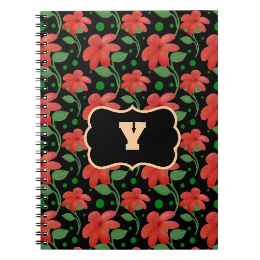 Personalisiertes florales Monogramm-Design | Rote  Notizblock (Vorderseite)