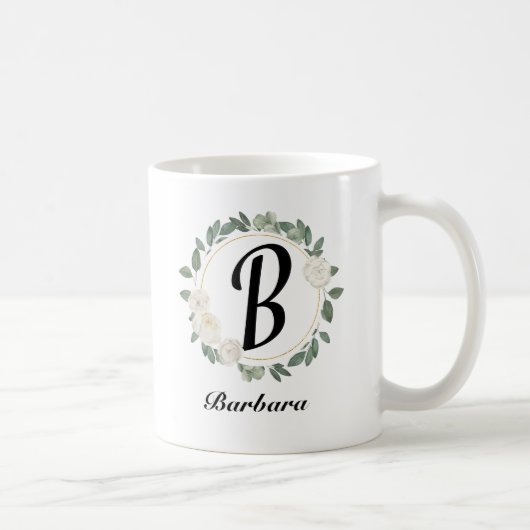 Personalisiertes florales Monogramm mit Name Kaffeetasse (Rechts)
