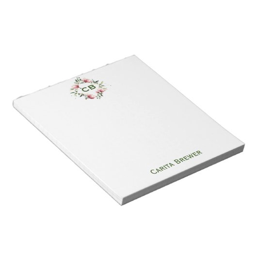 Personalisiertes florales Monogramm Notepad Notizblock (angewinkelt)