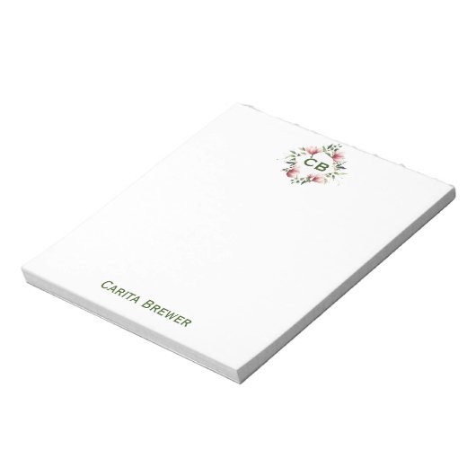 Personalisiertes florales Monogramm Notepad Notizblock (Rotiert)