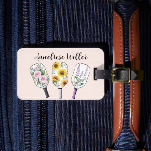 Personalisiertes Florales Pickleball Gepäckanhänger