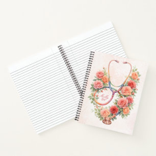 Personalisiertes Florales Rosa-Rosen-Stethoskop-No Notizblock