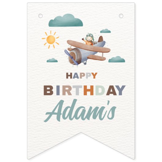 Personalisiertes Flugzeug Happy Birthday Bunting Wimpelkette (Erste Fahne)