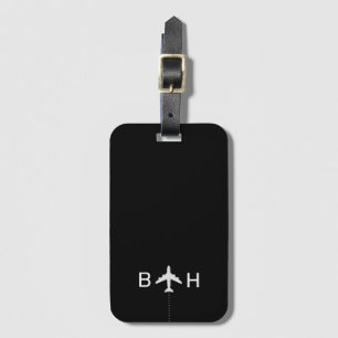 Personalisiertes Flugzeug Reisen Monogramm Schwarz Gepäckanhänger