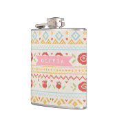 Personalisiertes Folk Nordic Boho Blumenmuster Flachmann (Links)