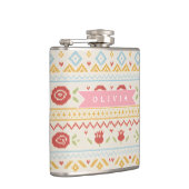 Personalisiertes Folk Nordic Boho Blumenmuster Flachmann (Rechts)