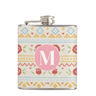 Personalisiertes Folk Nordic Boho Blumenmuster Flachmann