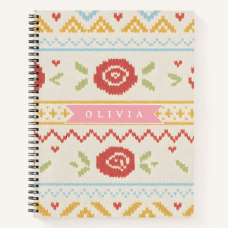 Personalisiertes Folk Nordic Boho Blumenmuster Notizblock