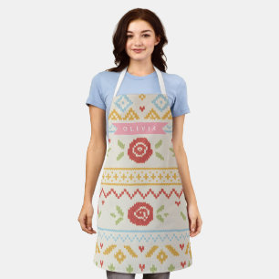 Personalisiertes Folk Nordic Boho Blumenmuster Schürze