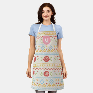 Personalisiertes Folk Nordic Boho Blumenmuster Schürze