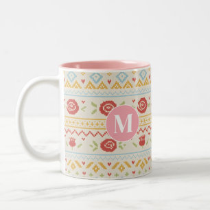 Personalisiertes Folk Nordic Boho Blumenmuster Zweifarbige Tasse