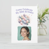 Personalisiertes Foto 20. Geburtstag Balloons Invi Einladung (Stehend Vorderseite)