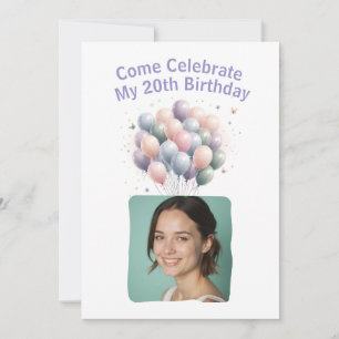 Personalisiertes Foto 20. Geburtstag Balloons Invi Einladung