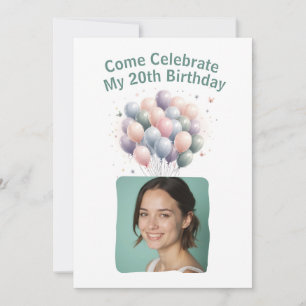 Personalisiertes Foto 20. Geburtstag Balloons Invi Einladung