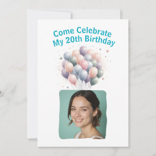 Personalisiertes Foto 20. Geburtstag Balloons Invi Einladung